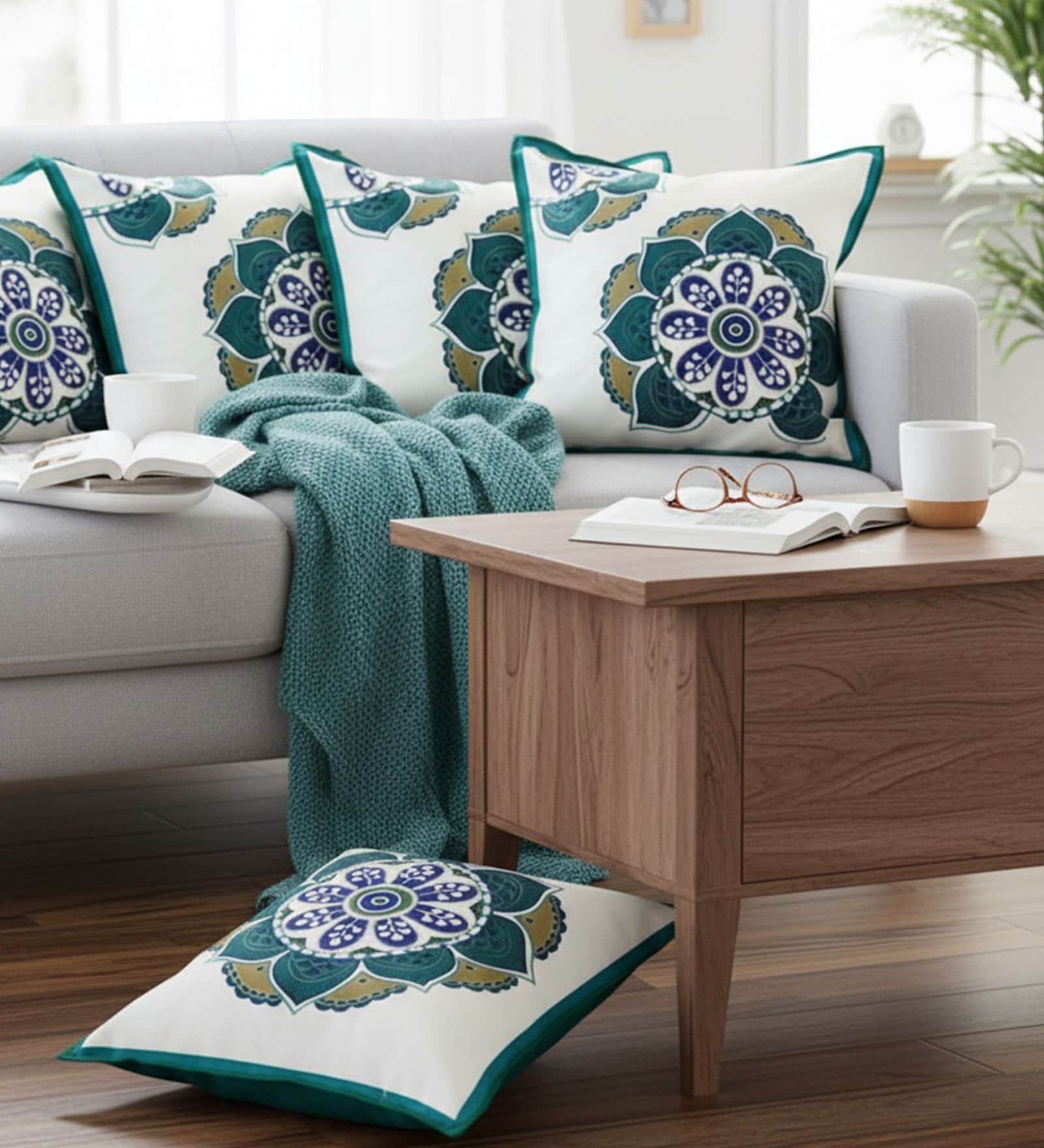 Set of 5 Elegant Damask Throw Cushion Covers (18x18)