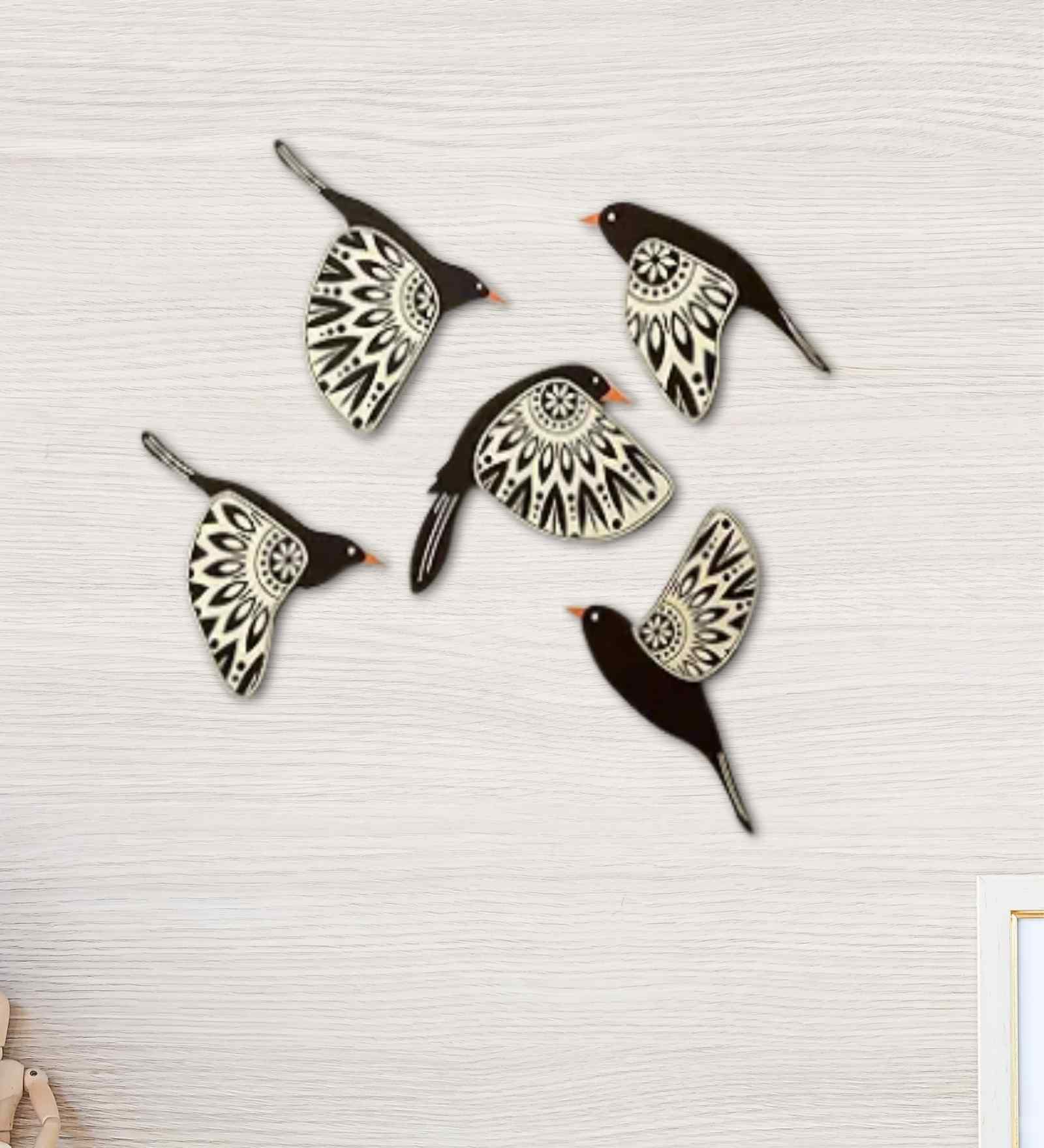 Set of 5 Flying Bird Decorative Wooden Wall Hanging Decor