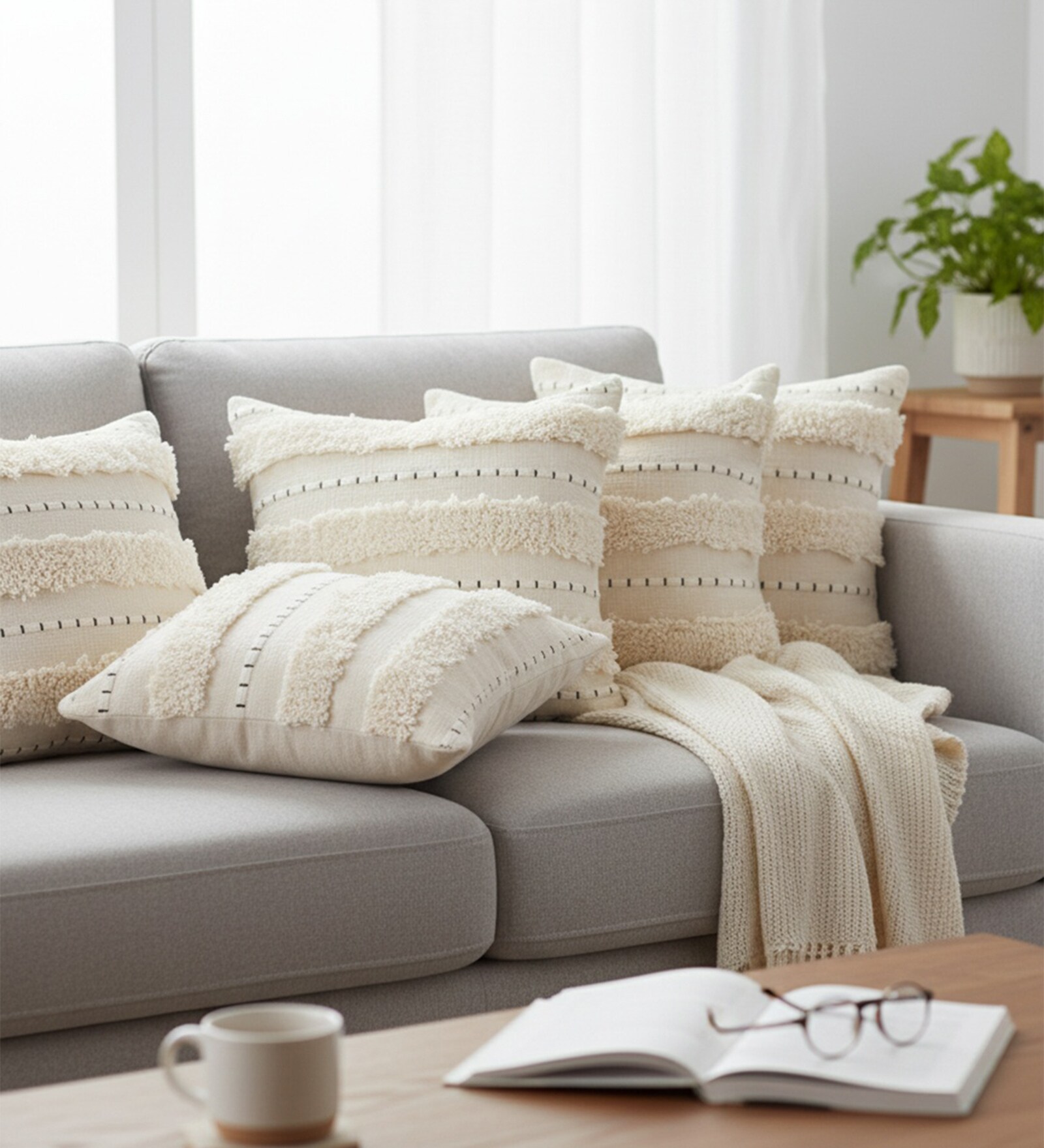 Set of 5 High-Texture Boho Throw Cushion Covers (18x18)