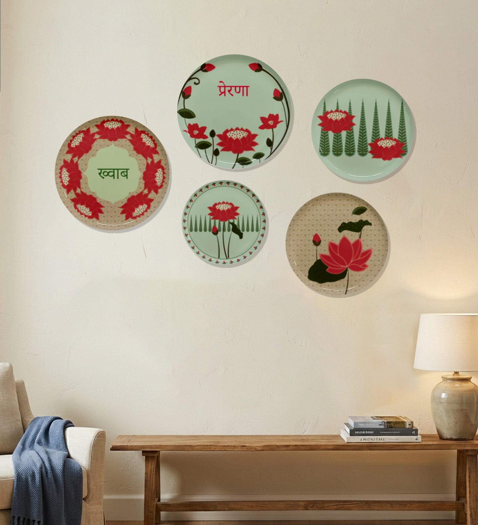 Set of 5 Lotus Bloom Metallic Wall Plates