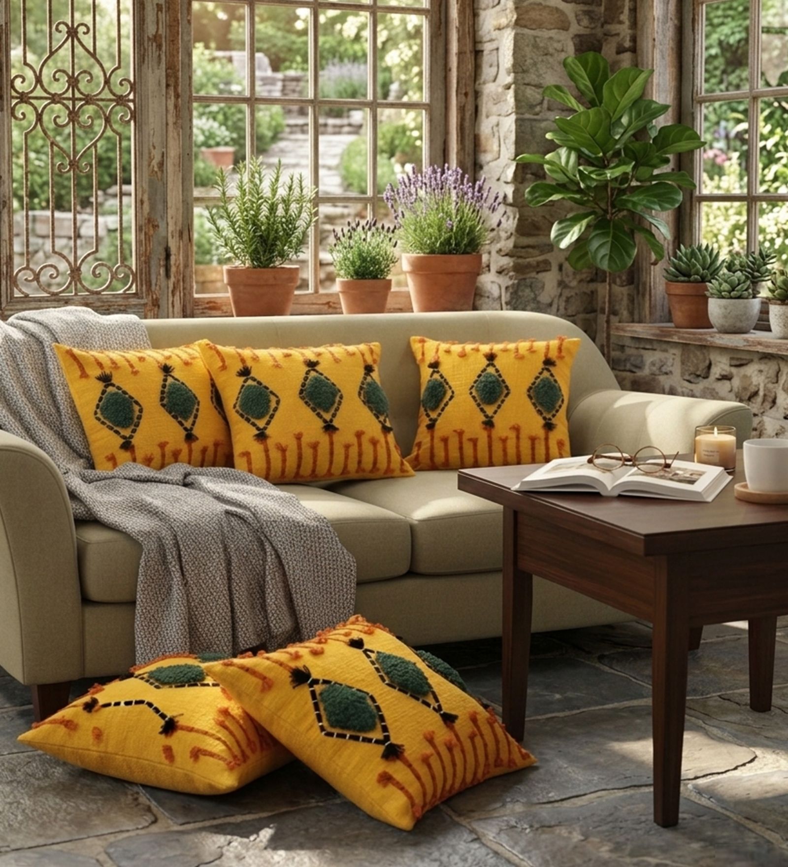 Set of 5 Maximalist Tufted Diamond Throw Cushion Covers (18x18)