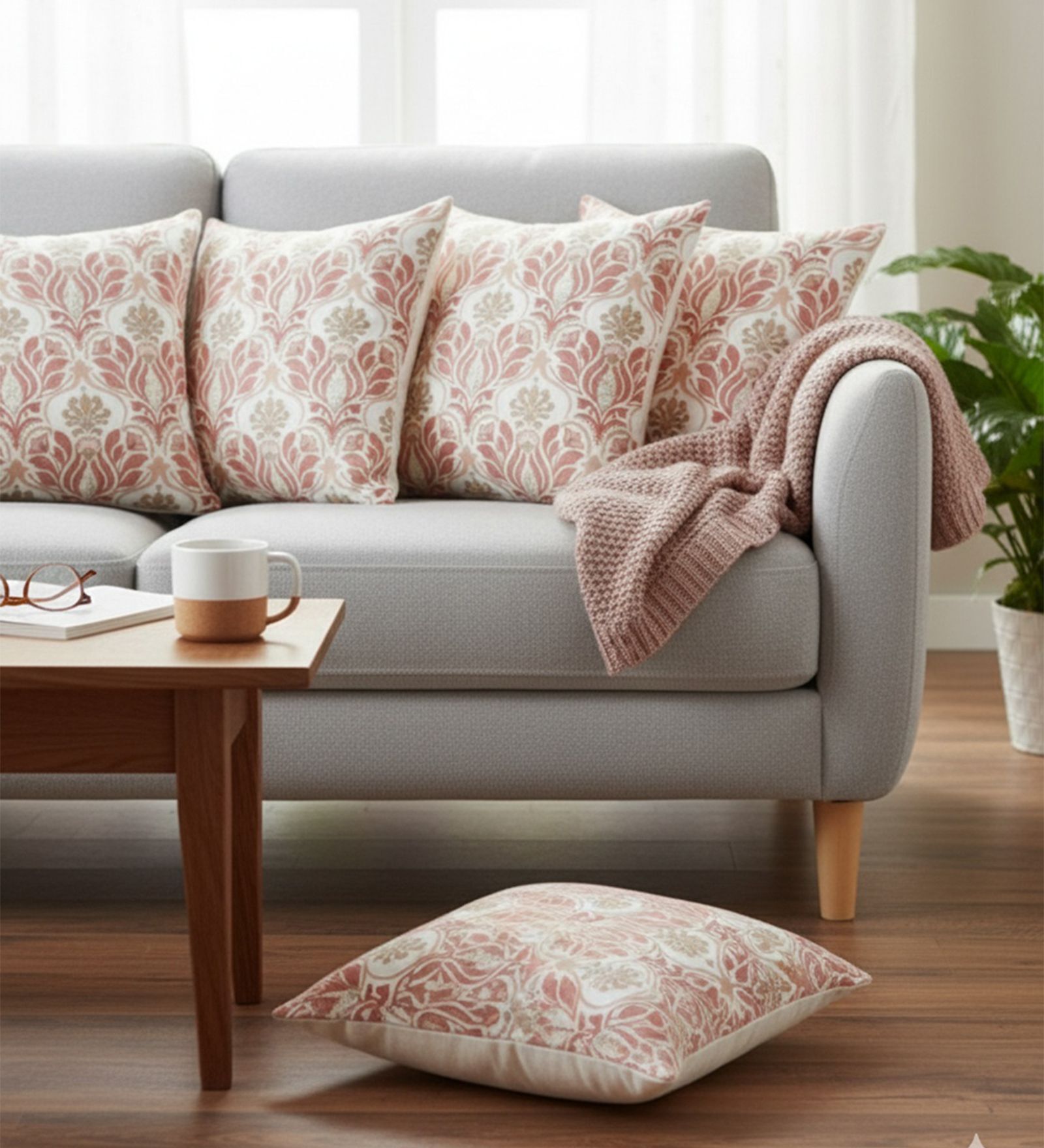 Set of 5 Ornate Damask Throw Cushion Covers (18x18)