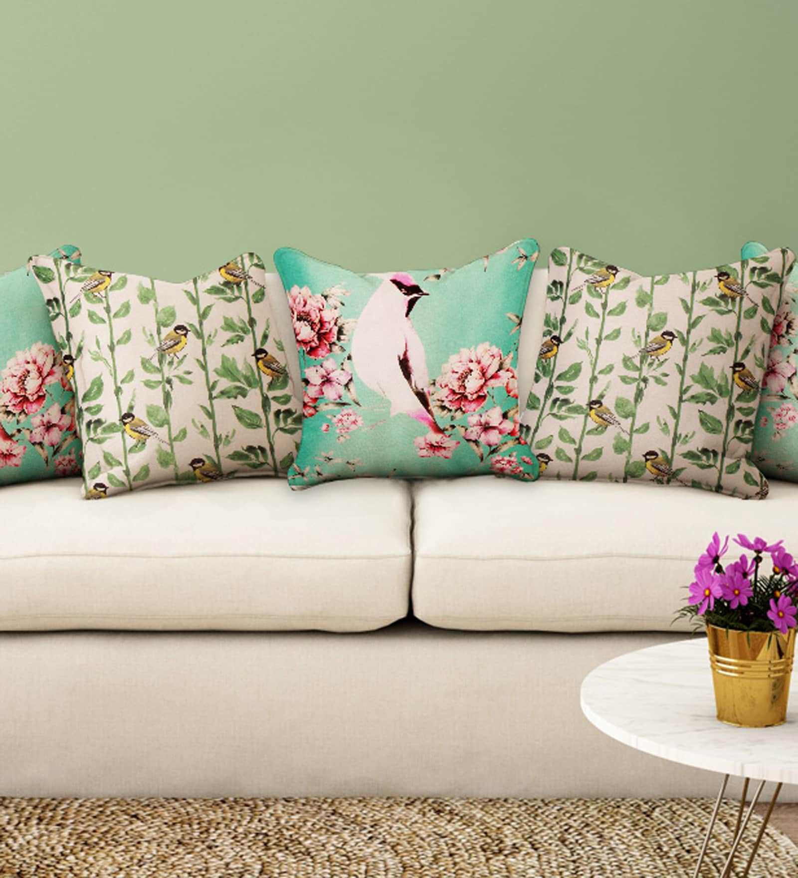 Printed Dupion Silk Blue 16x16 Inch Cushion Covers