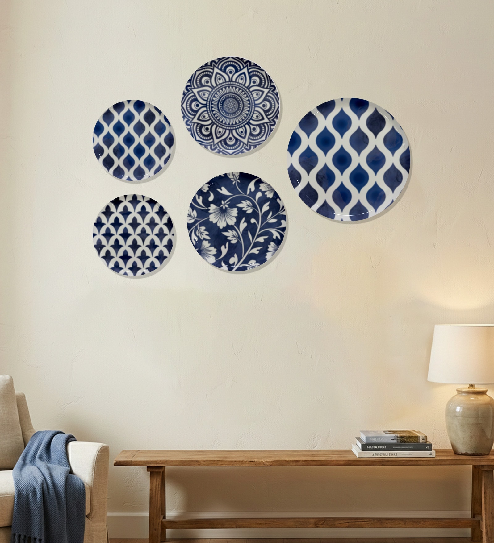 Set of 5 Royal Blue Geometric Metallic Wall Plates