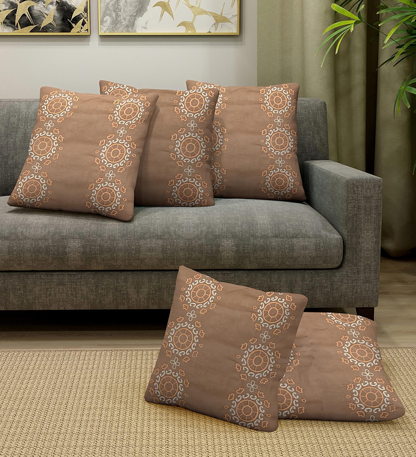 Cotton Plain Solid 16X16 Inches Cushion Covers (Set Of 5)