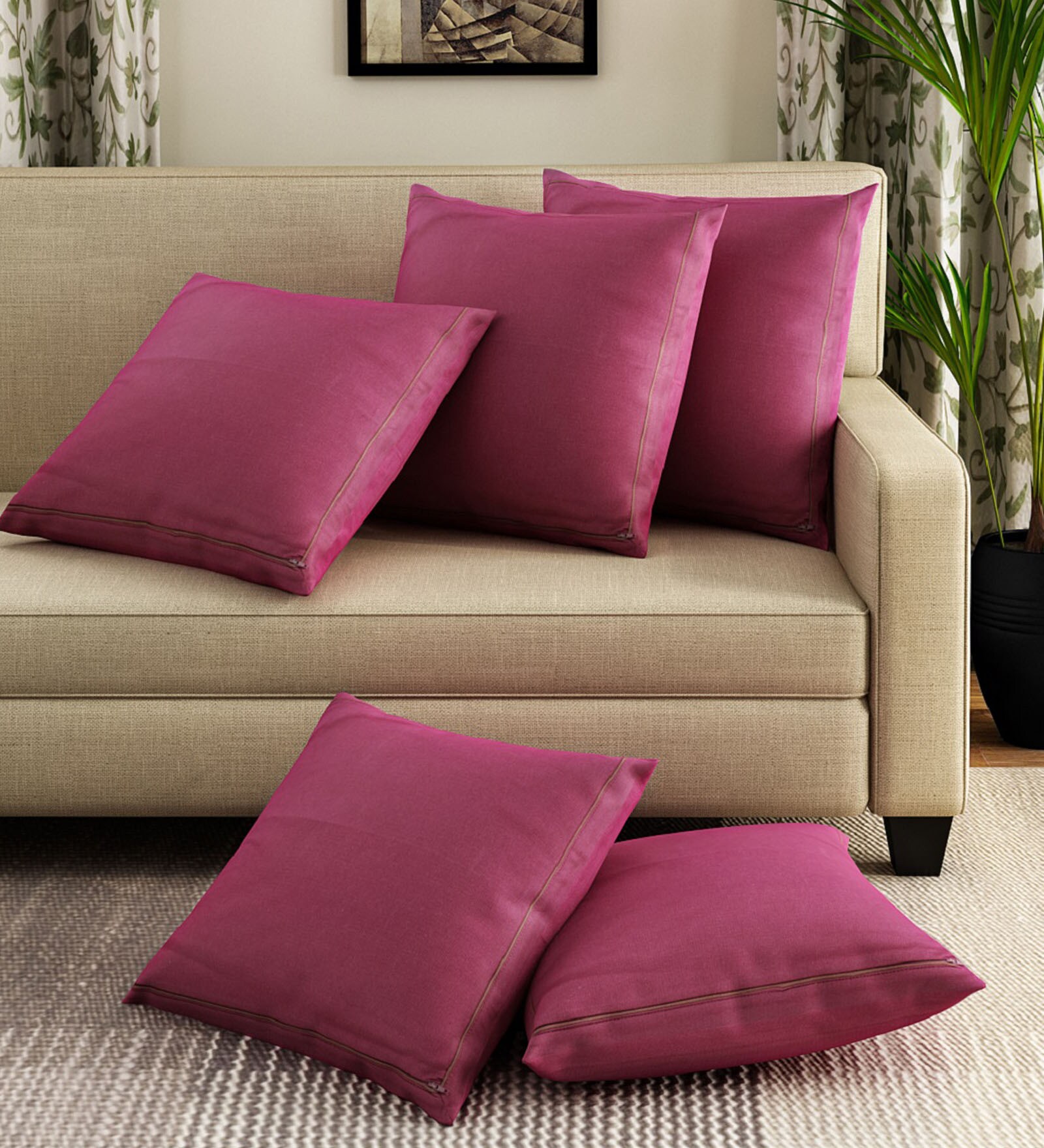 Buy Cotton Plain Solid 16X16 Inches Cushion Covers (Set Of 5) at 19