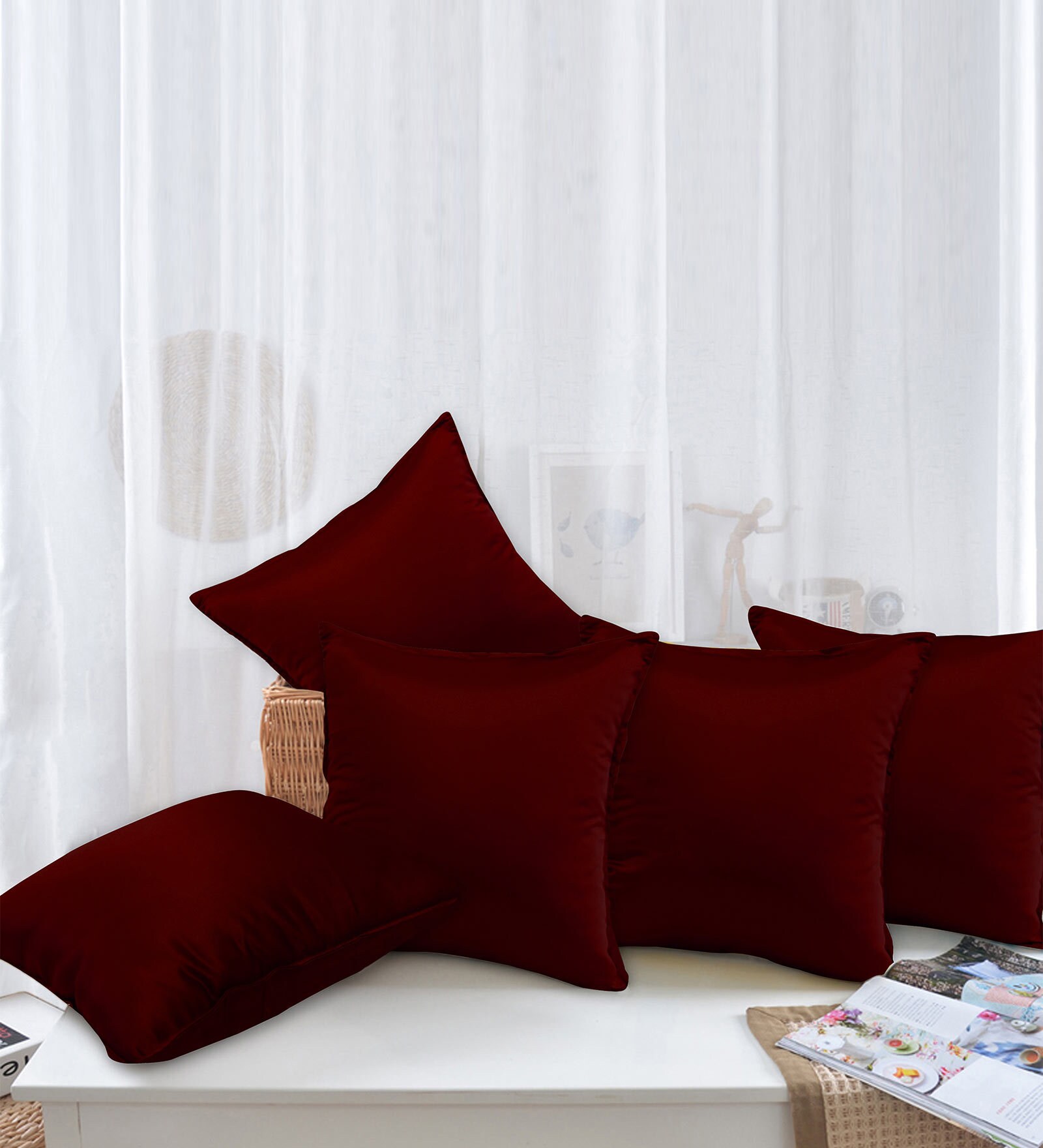 Buy Solid Polyester Red 16x16 Inch Cushion Covers By StoryHome Online