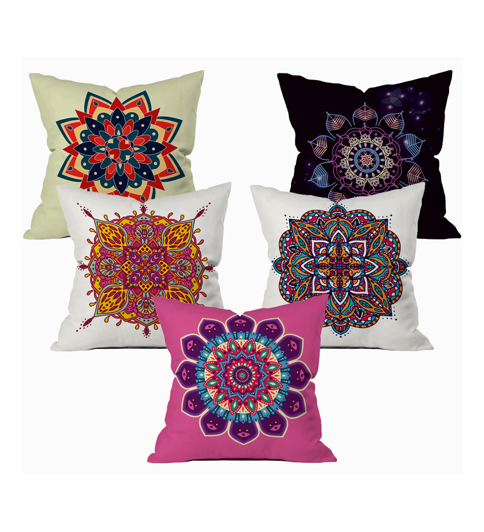 Multicolor Traditional Cotton 16 x 16 Inches Cushion Covers (Set of 5)