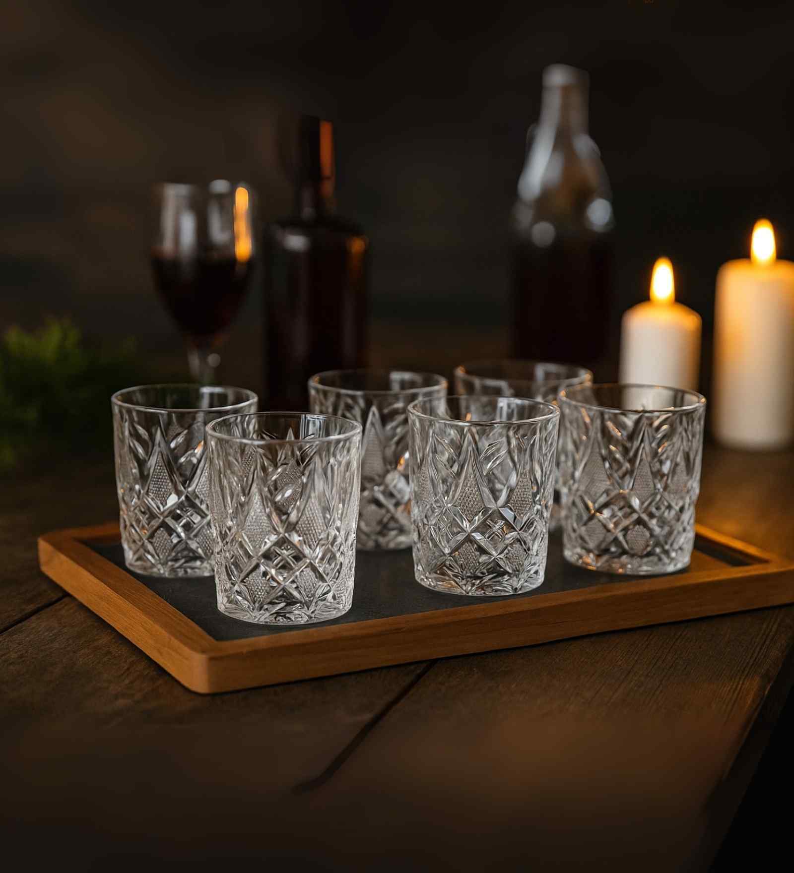 Set of 6 Crystal Lead Free Glass 340ml Whiskey Glasses
