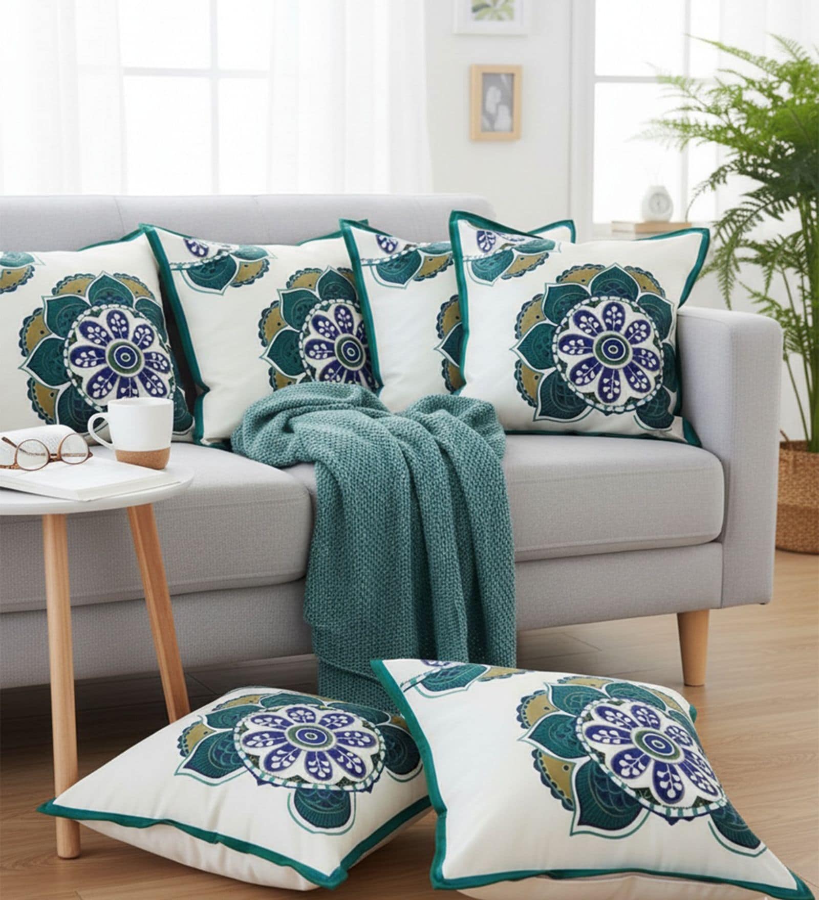 Set of 6 Elegant Damask Throw Cushion Covers (18x18)