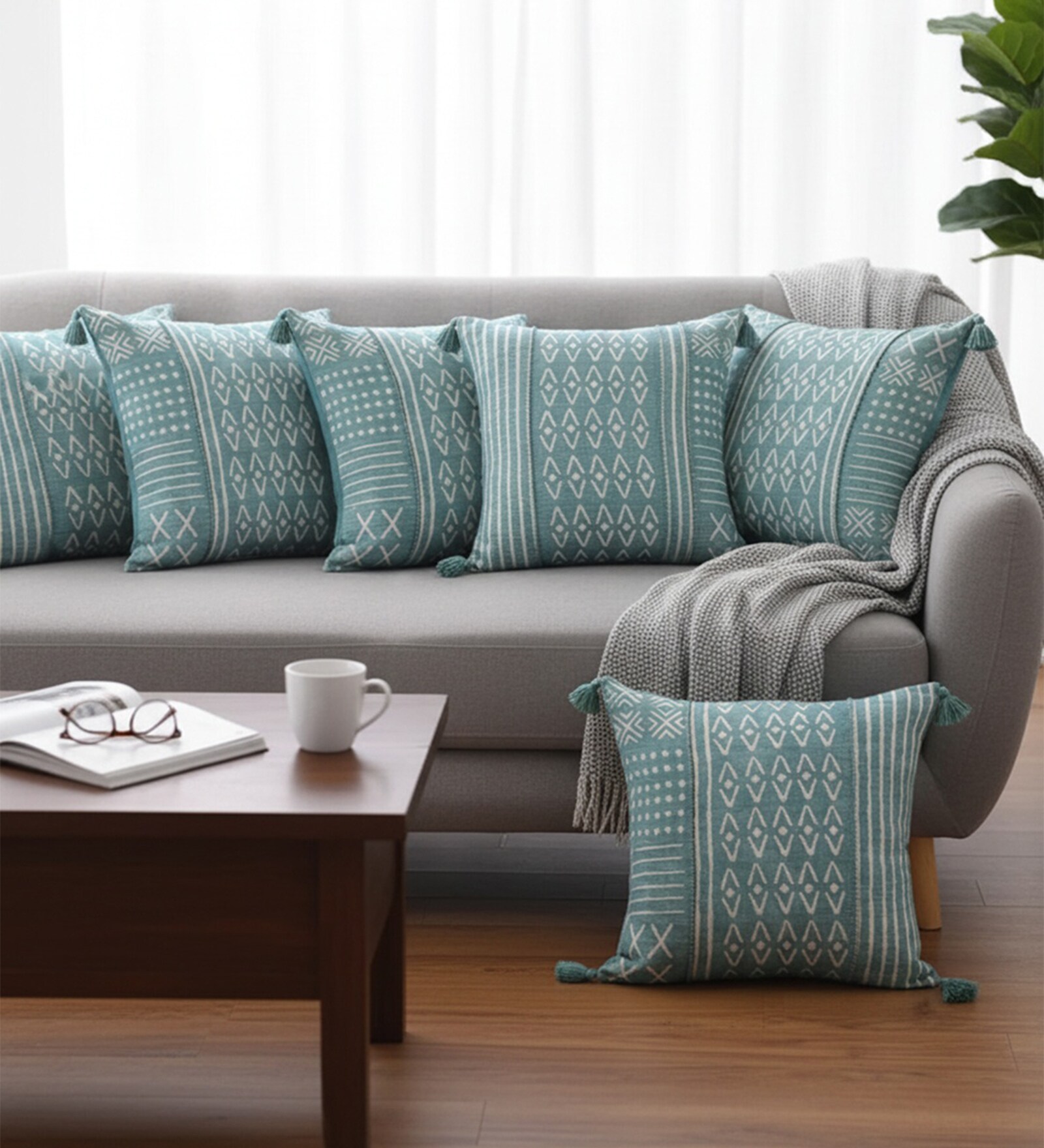 Set of 6 Geometric Tribal Print Throw Cushion Covers (18x18)