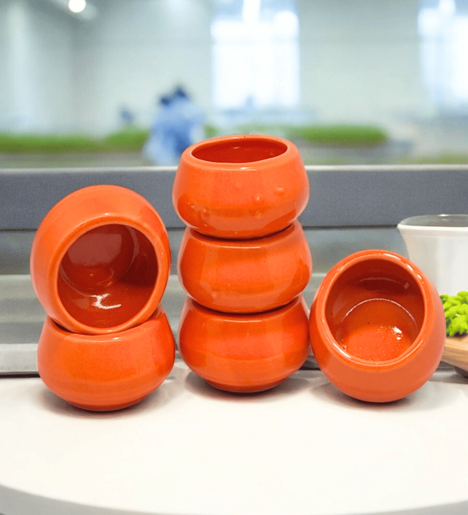 (Set of 6) Orange Ceramic Mini Dip Bowl