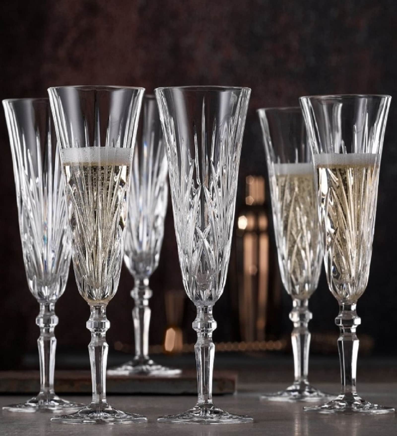 Set of 6 Palais Crystal Taper Champagne