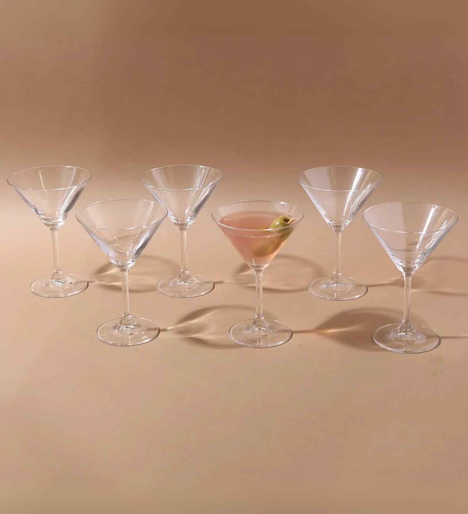 Set of 6 Transaprent Crystal Lead Free Glass 190ml Martini Glasses