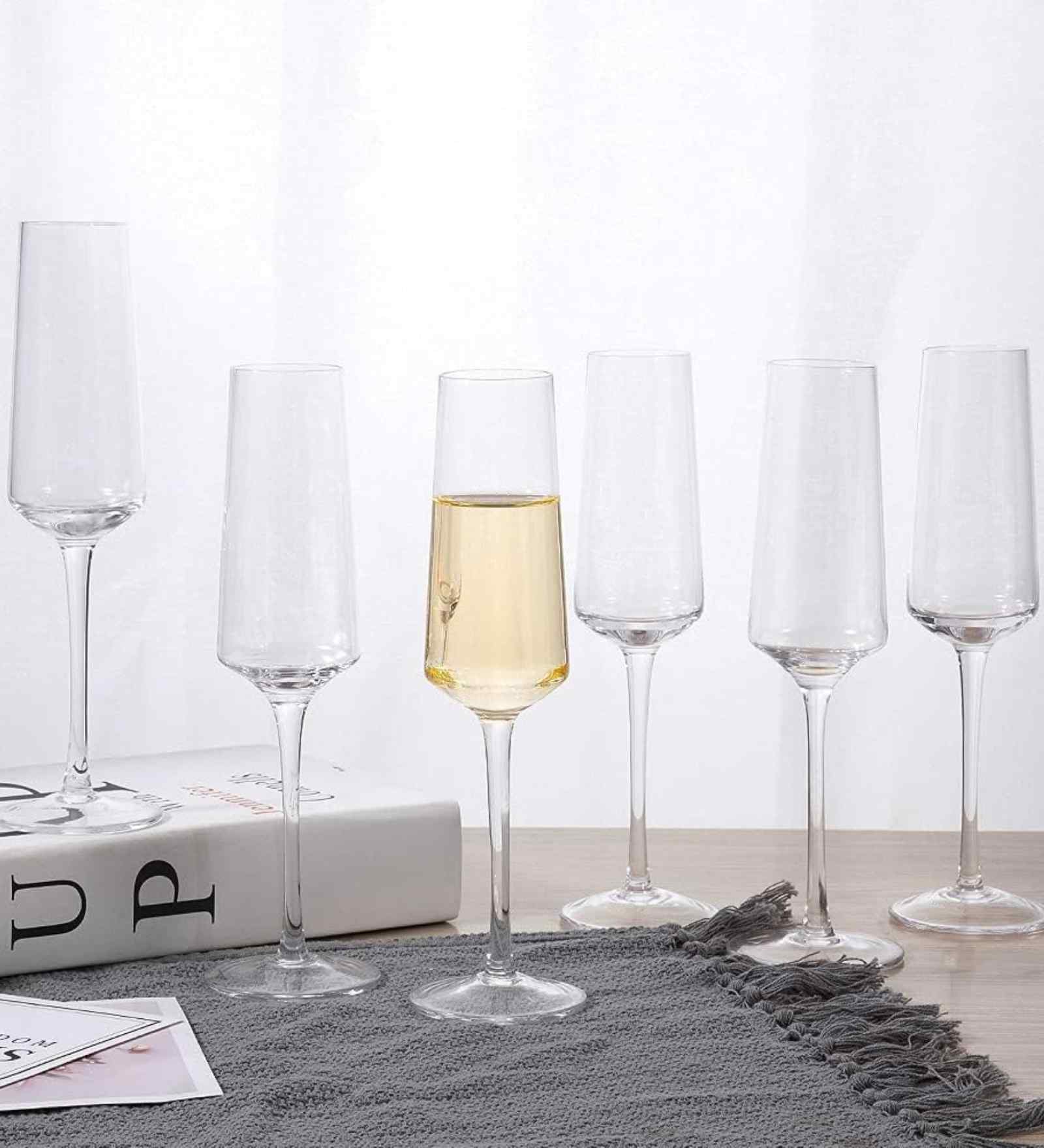 Set of 6 Transparent Crystal Lead Free Glass 250ml Champagne Flute