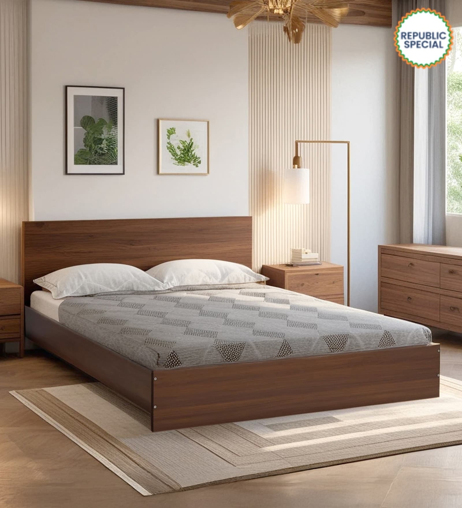 Seto King Size Bed in Planked Walnut Finish Seto King Size Bed in Planked Walnut Finish