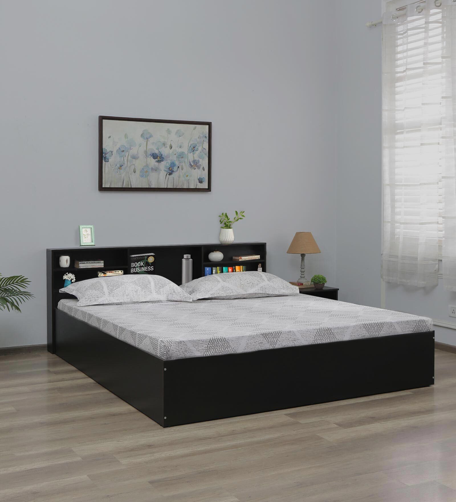 Buy Seto Queen Size Bed in Wenge finish with Box Storage & Headboard