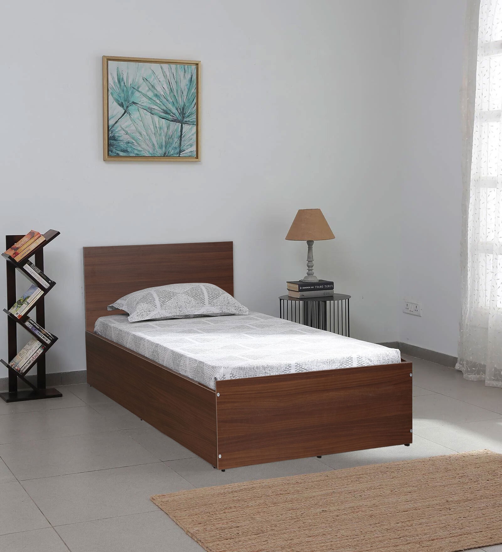 Seto Single Bed in Planked Walnut Finish with Box Storage Seto Single Bed in Planked Walnut Finish with Box Storage