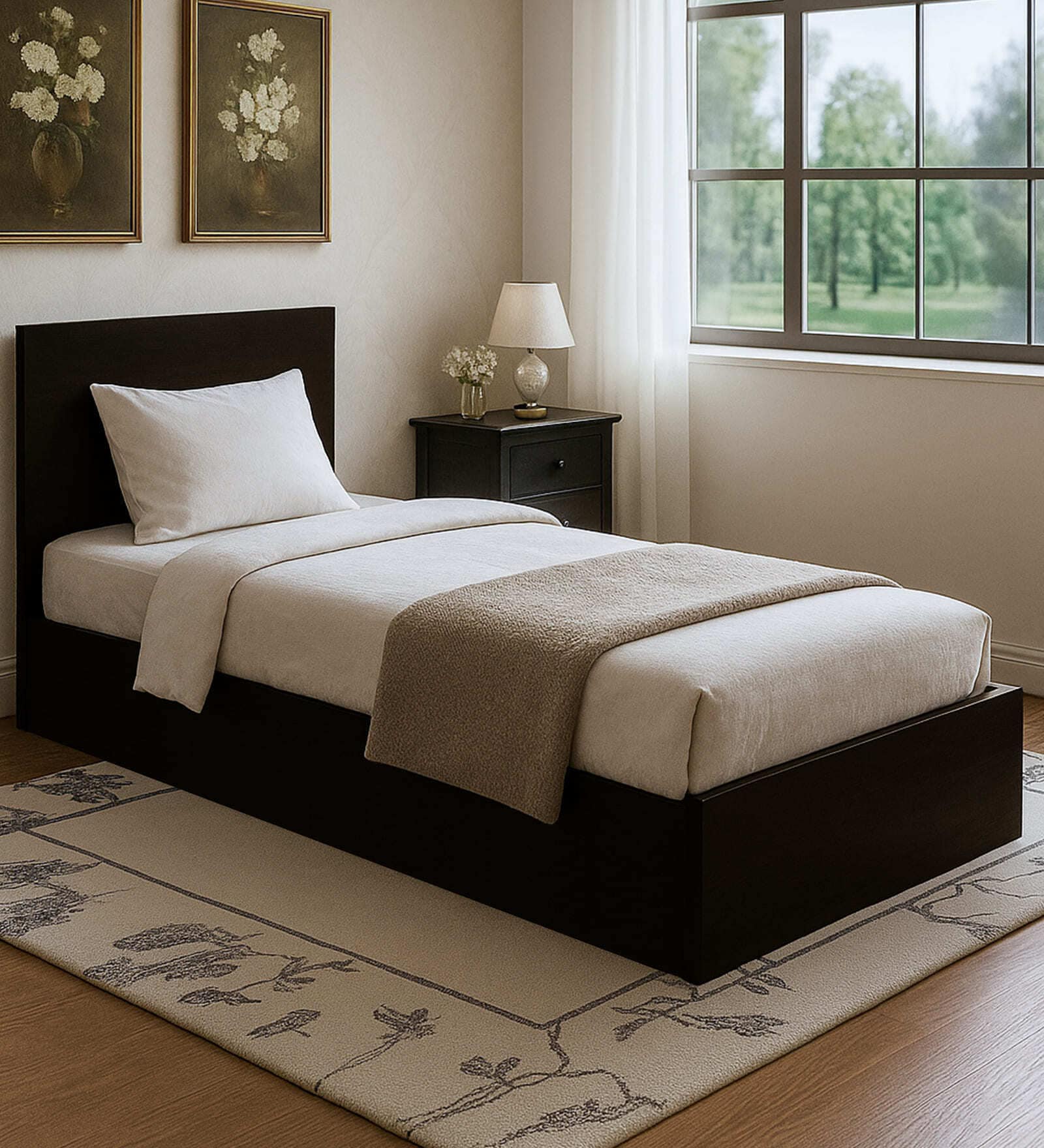 Seto Single Bed In Wenge Finish With Box Storage Seto Single Bed In Wenge Finish With Box Storage