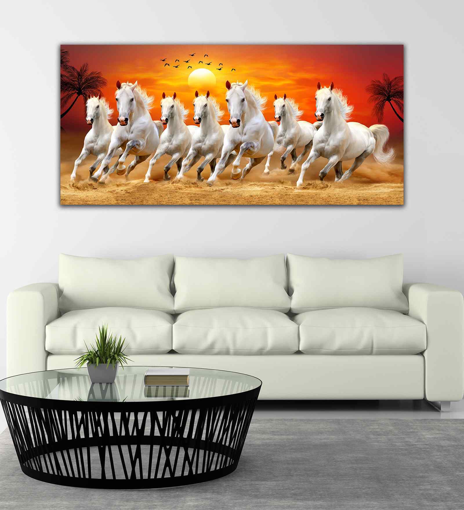 Seven Horses Running At Sunrise Premium Canvas Wall Painting