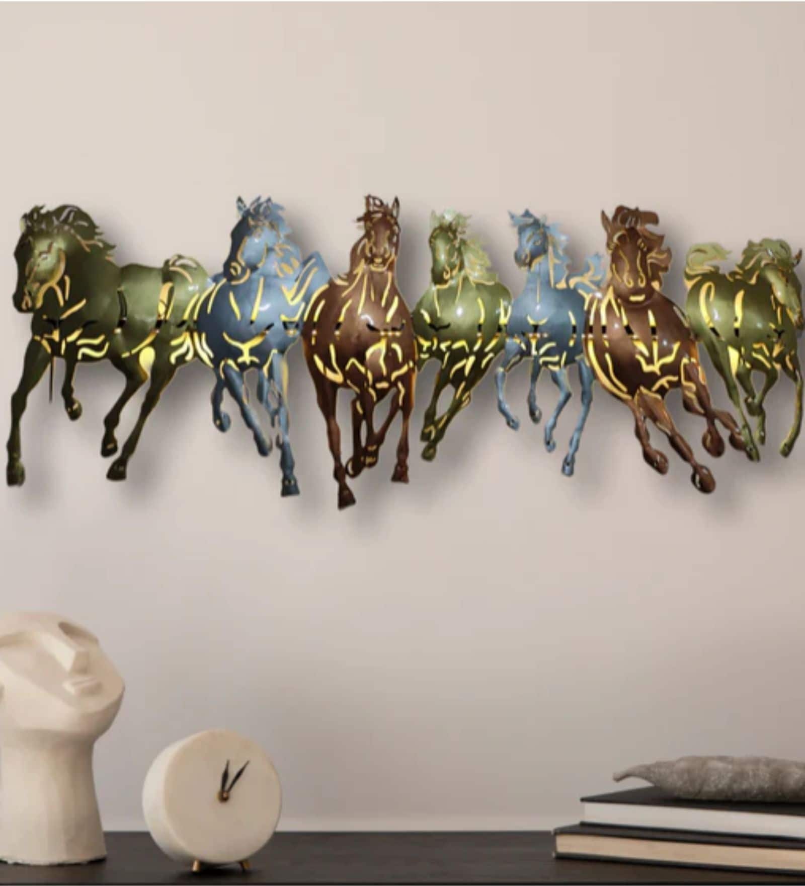 Seven Running Horse Metal Wall Art With Led