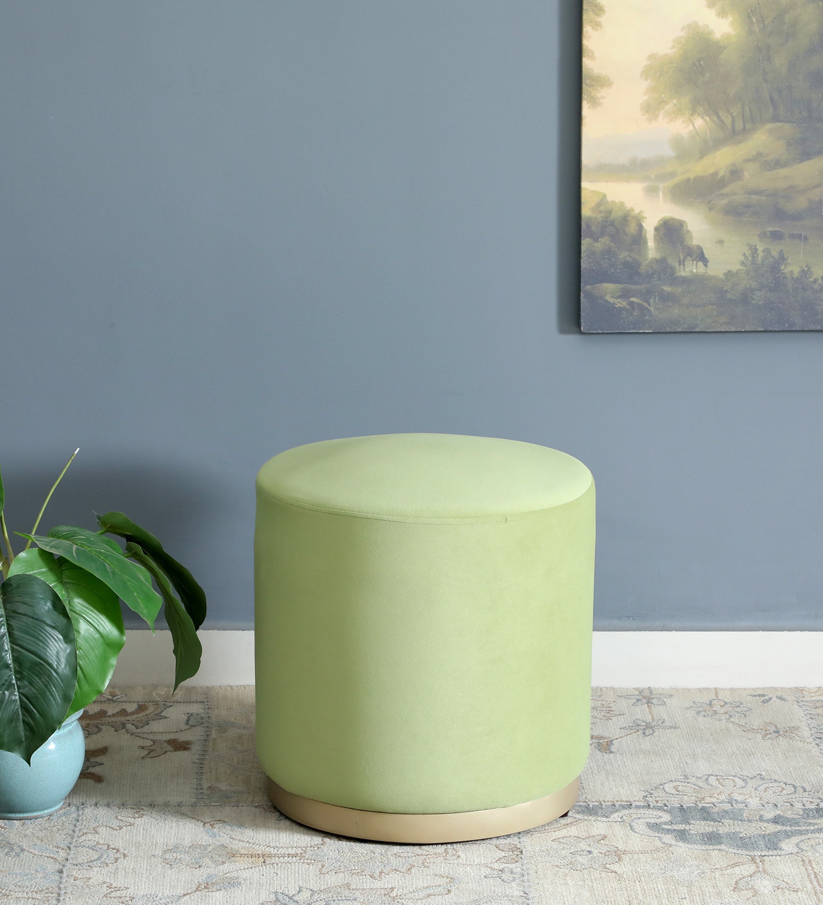 Seville Velvet Pouffe In Lime Green Colour
