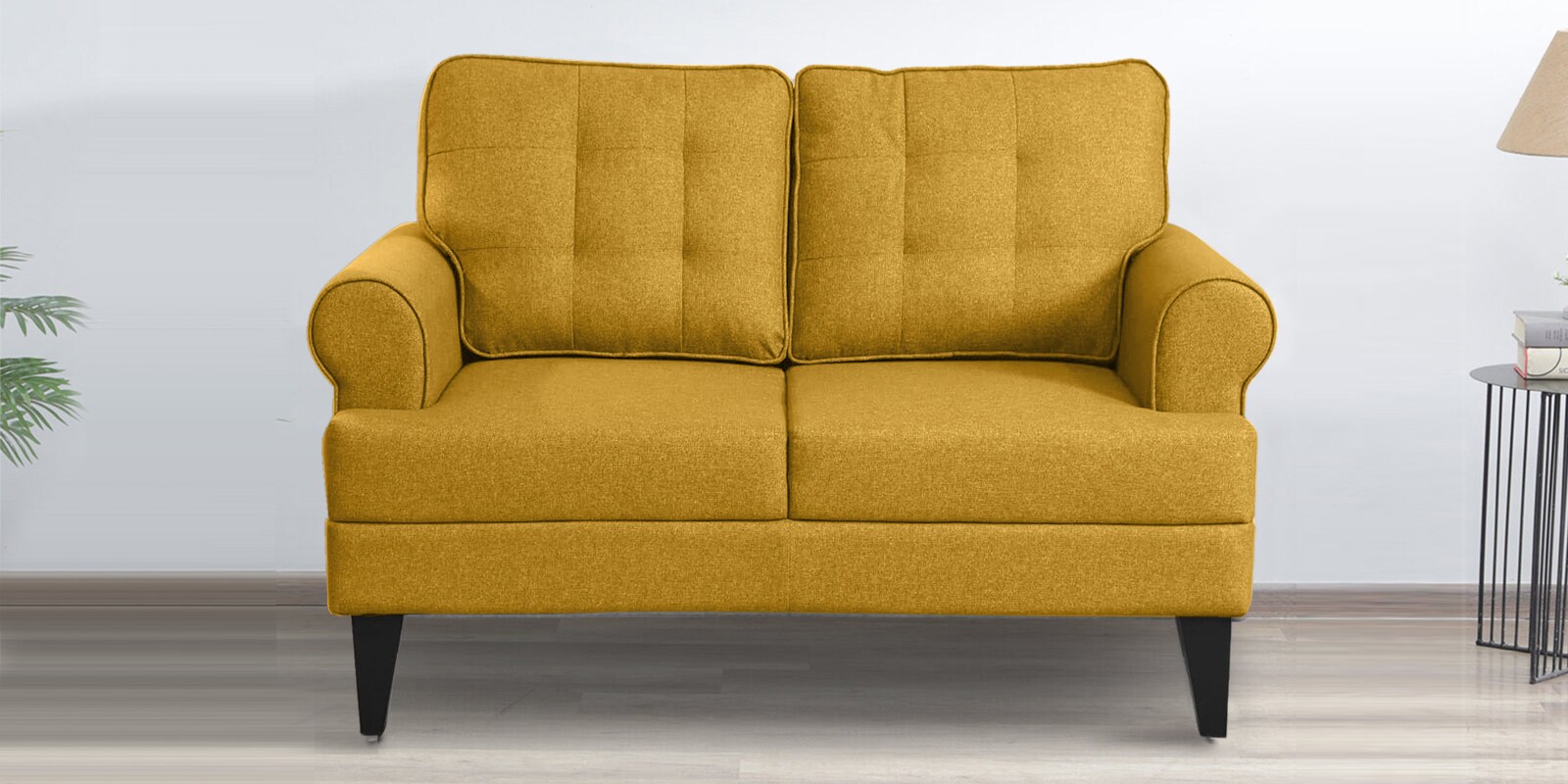 Serena Chenille Fabric 2 Seater Sofa in Yellow Colour