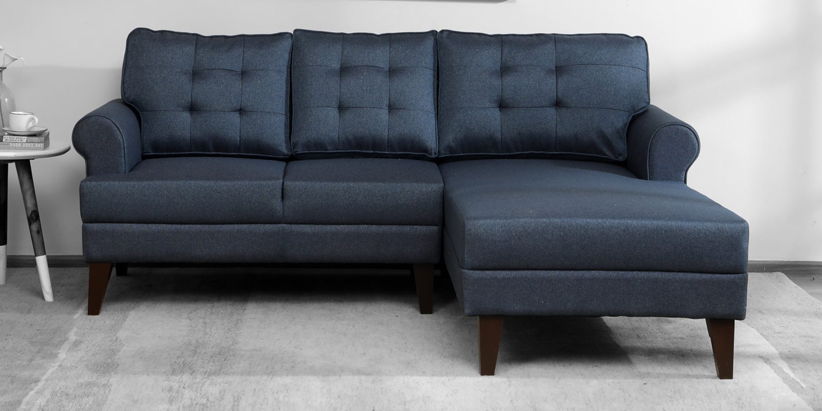 Serena Fabric LHS Sectional Sofa (2 + Lounger) In Blue Colour