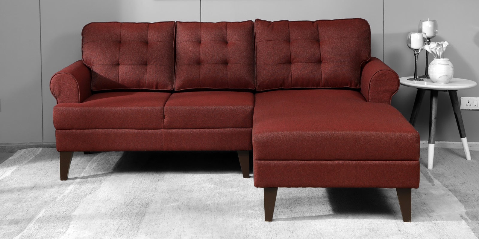 Serena Fabric LHS Sectional Sofa (2 + Lounger) In Garnet Red Colour