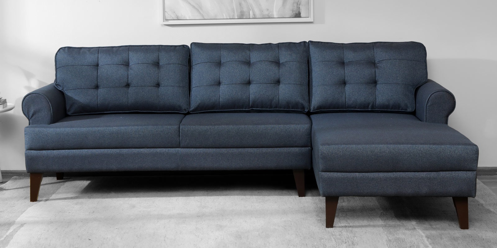 Serena Fabric LHS Sectional Sofa (3 + Lounger) In Blue Colour