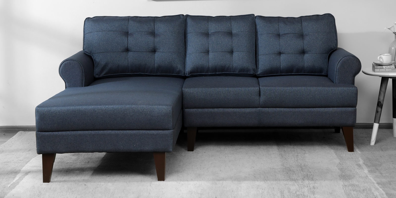 Serena Fabric RHS Sectional Sofa (2 + Lounger) in Blue Colour