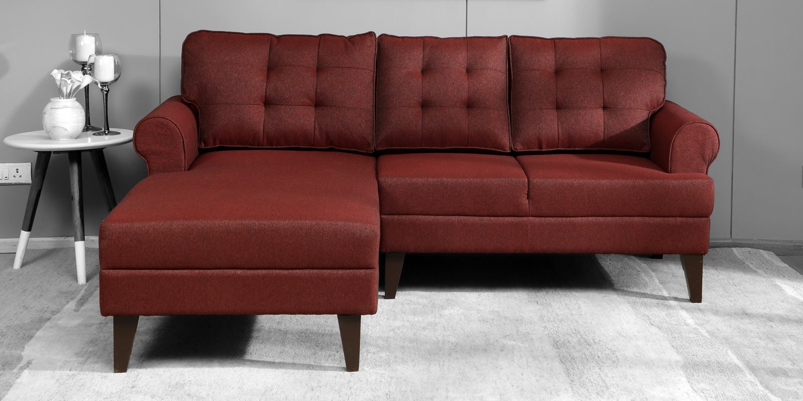 Serena Fabric RHS Sectional Sofa (2 + Lounger) in Garnet Red Colour