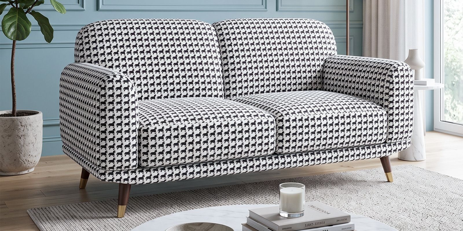 Serenee Classic Houndstooth 2 Seater Upholstered Sofa Serenee Classic Houndstooth 2 Seater Upholstered Sofa