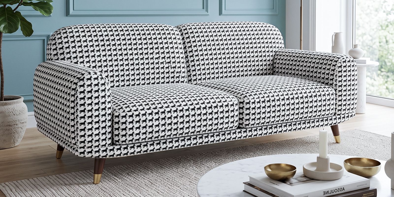 Serenee Classic Houndstooth 3 Seater Upholstered Sofa Serenee Classic Houndstooth 3 Seater Upholstered Sofa