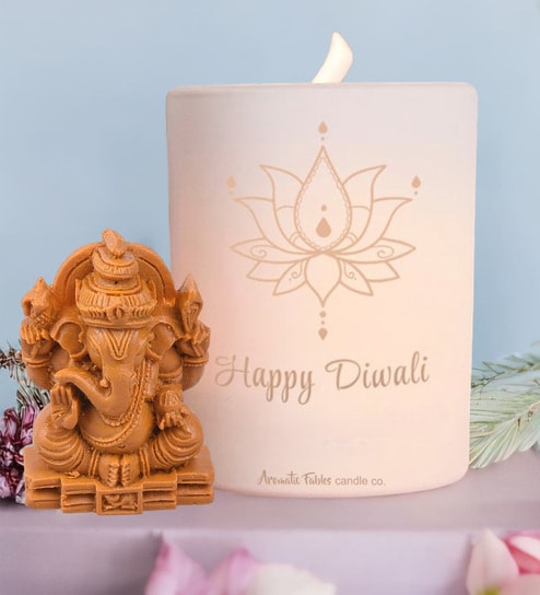 Sea Breeze Aroma White Wax Scented Candles With Ganesha Idol