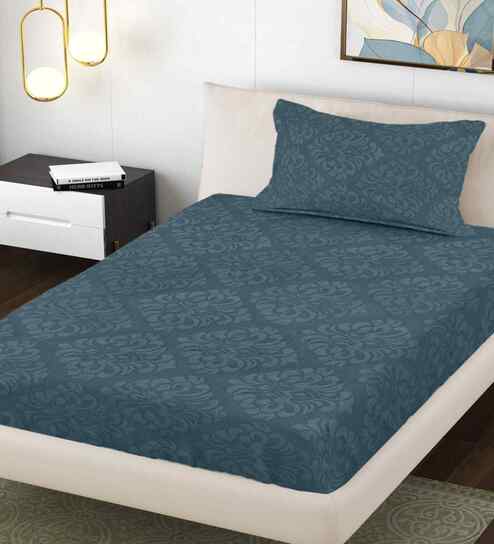 Sea Ethnic 300 TC Cotton Blend Embossed Single Bedsheet with 1 Pillow Cover