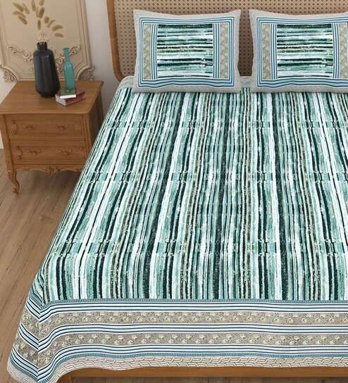 Sea Green Upvan Double 144 TC Cotton Bedsheet