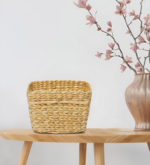(1Pc) Beige Seagrass Handmade Eco-Friendly Dustbin - Small