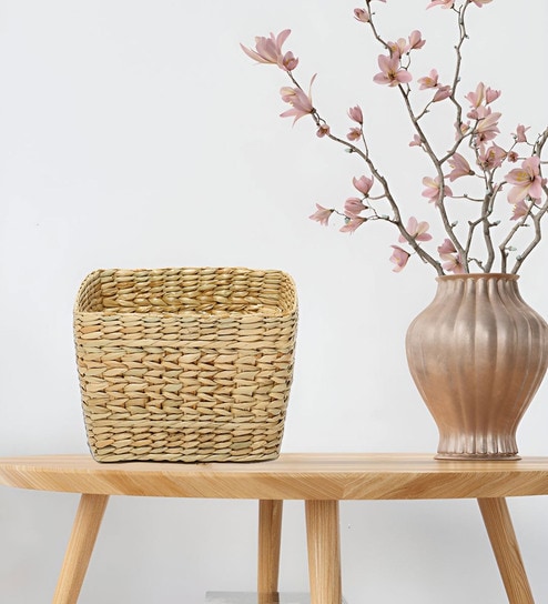(1Pc) Beige Seagrass Handmade Eco-Friendly Dustbin - Medium
