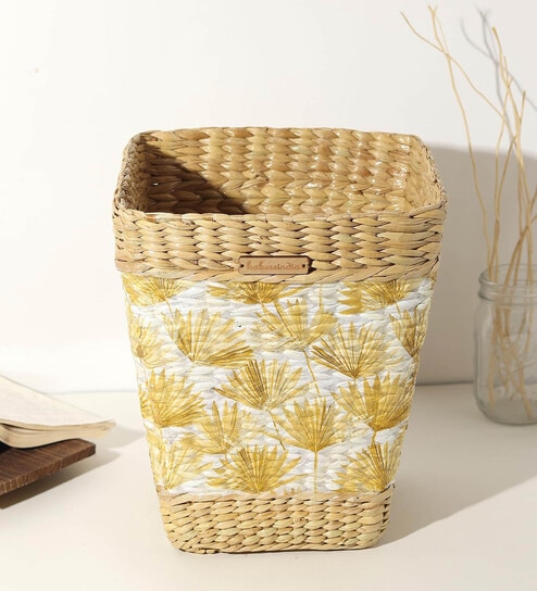 (1Pc) Yellow Seagrass Handmade Eco-Friendly Dustbin