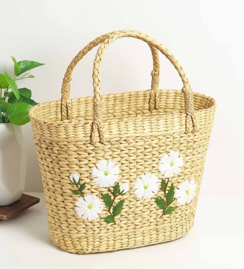 Seagrass Shopping Basket | Embroidery Basket