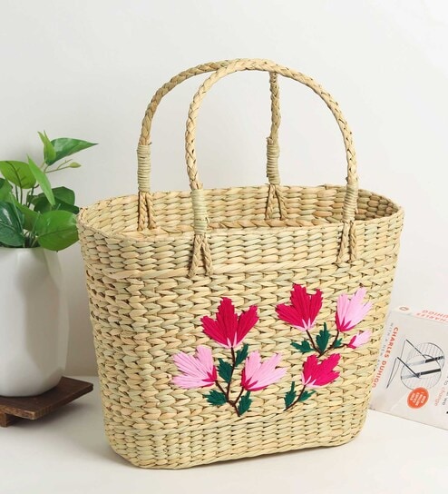 Seagrass Shopping Basket | Embroidery Basket