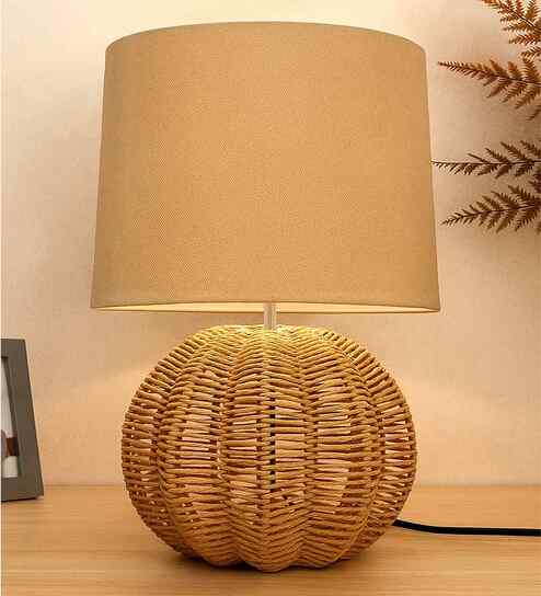 Beige Seagrass Weave Table Lamp Coastal Cottage Bedside