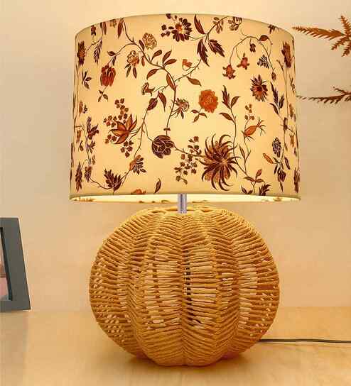 Floral Seagrass Weave Table Lamp Coastal Cottage Bedside