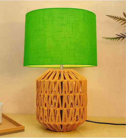 Green Seagrass Weave Table Lamp Coastal Cottage Bedside