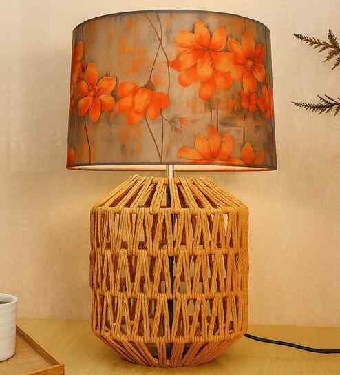 Floral Seagrass Weave Table Lamp Coastal Cottage Bedside