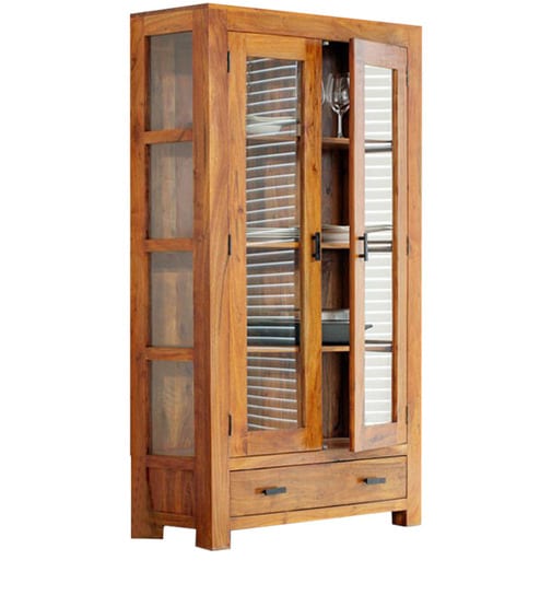 Buy See Through Glass Cabinet With Drawer By Wood Dekor Online