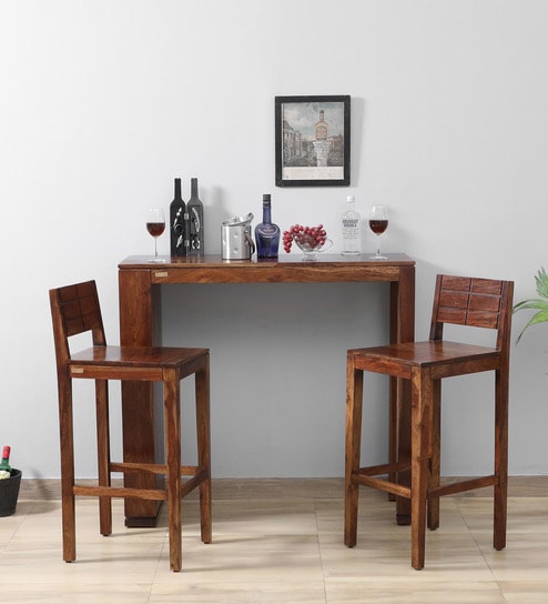 Buy Segur Sheesham Wood Bar Table Set in Provincial Teak Finish