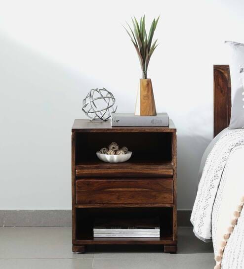 Segur Sheesham Wood Bedside Table In Provincial Teak Finish With Drawer