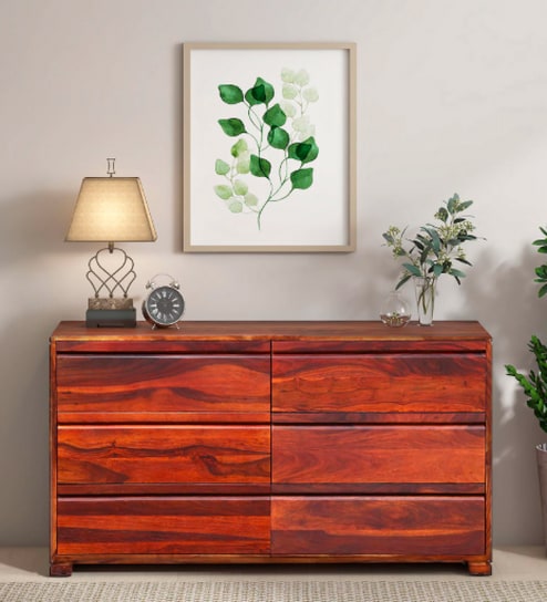 Segur Sheesham Wood Chest Of Drawers In Honey Oak Finish